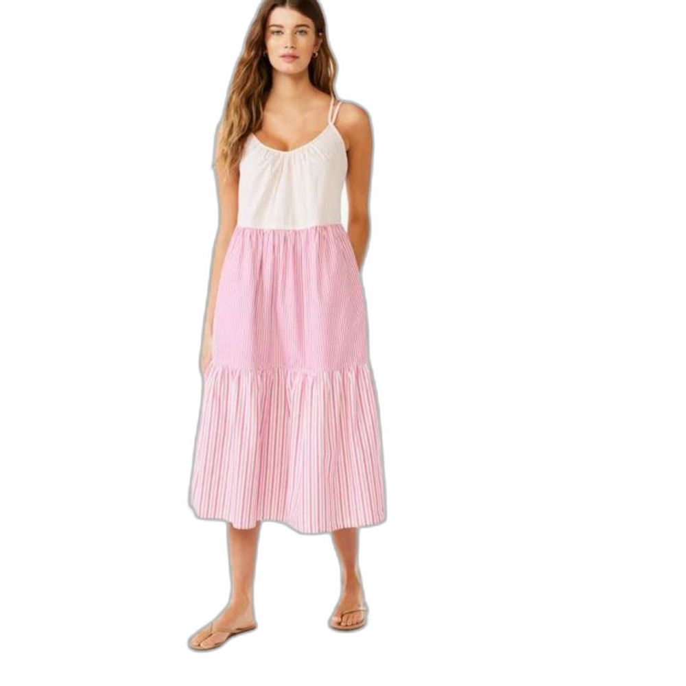 NWT Free Assembly Sleeveless Double Strap Cross Back Tiered Midi Dress